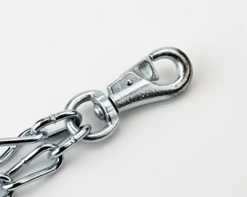 Marhakikötő lánc - kétágú, biztonsági karabínerrel és forgóval, 82 cm, 6 mm
