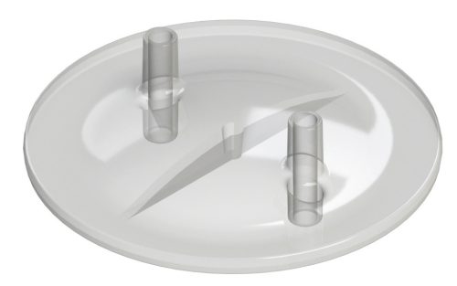 Műanyag sajtárfedél  tömítés nélkül, lapos kivitelben - átlátszó, 2 db 13 x 17 mm-es kivezetés, átmérő: 205 mm