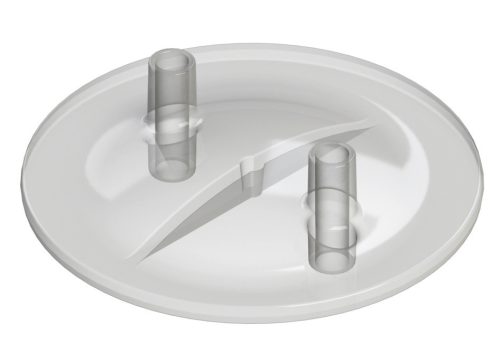Műanyag sajtárfedél tömítés nélkül, lapos kivitelben - átlátszó, 2 db 16x20 mm-es kivezetés, átmérő: 205 mm