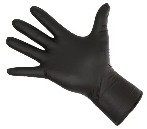 Nitrile hosszú, fekete, allergén anyagoktól mentes kesztyű - M, 50 db/doboz