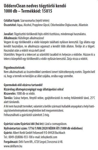 UdderoClean nedves tőgytörlő papír - 20 x 20 cm, 1000 db/vödör