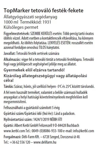 TopMarker tetováló festék - fekete, 1 liter