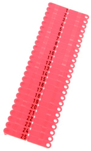 Twintag füljelző - számozott ( 1-50), piros, 50 db/cs