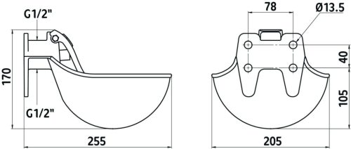 Kerbl csészés öntöttvas itató rozsdamentes nyomónyelvvel - fekete, 1/2"