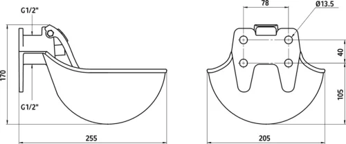 Kerbl G16 öntöttvas csészés itató rozsdamentes nyomónyelvvel - zománcozott