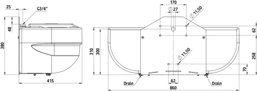 S60 Dupla úszószelepes itató - 58 literes, 3/4"