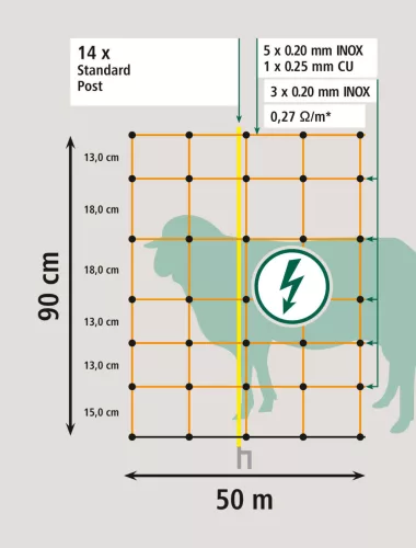 Juhháló, 50 m, narancs, mag: 90 cm - dupla taposós