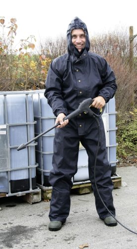 Mosó- és tisztító overál kapucnival - L méret