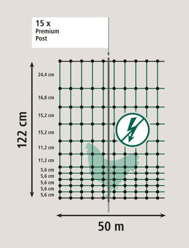 Premium PoultryNet baromfiháló, nem elektromos, dupla leszúrós, 50 m, 122 cm
