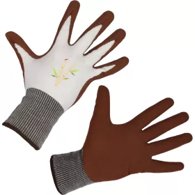 Bamboo kesztyű - barna, latex hab borítással, 7-es méret
