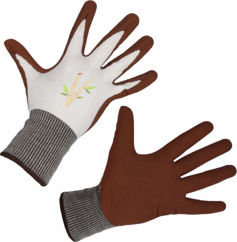 Bamboo kesztyű - barna, latex hab borítással, 7-es méret