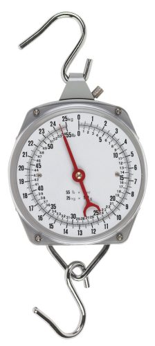 Függeszthető, körszámlapos mérleg - 25 kg, skála beosztás 100 g-onként
