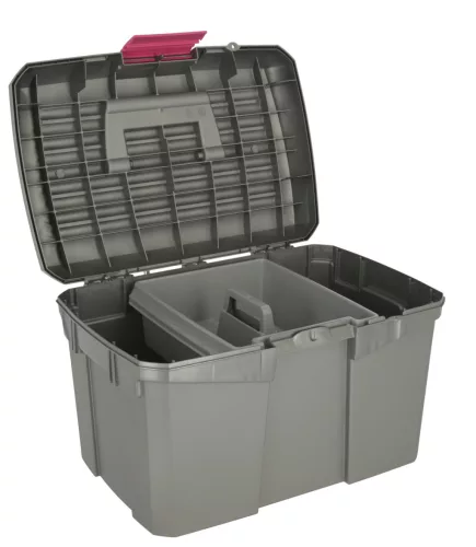 Siena lóápoló doboz kivehető belső résszel - szürke/pink