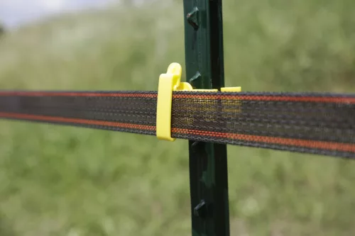 Körszigetelő max. 50 mm-es villanypásztor szalaghoz, T-karóra - sárga, 25 db/cs