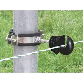   Rögzítőbilincs henger alakú villanypásztor karókhoz, M6 metrikus menetes szigetelőkhöz