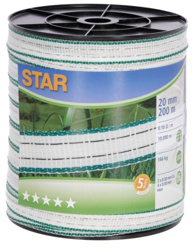 STAR DeLuxe villanypásztor szalag - fehér/zöld, 20 mm x 200 m