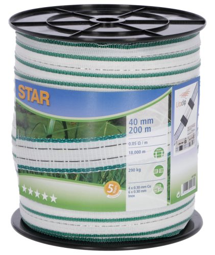 STAR DeLuxe villanypásztor szalag - fehér/zöld, 40 mm x 200 m