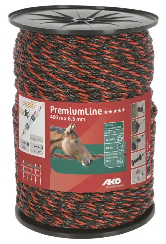AKO PremiumLine villanypásztor kötél - narancs/barna, 400 m x 6,5 mm, 0,11 ohm/m, 400 kg