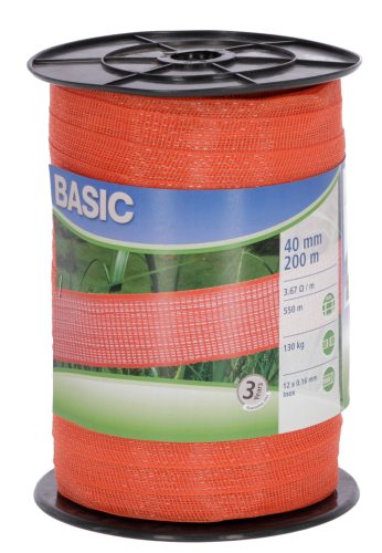 CORRAL BASIC Classe villanypásztor szalag - narancs, 200 m x 40 mm, 3,67 ohm/m, 130 kg