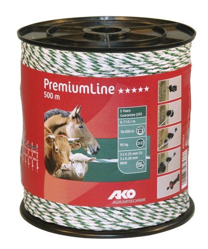 AKO PremiumLine villanypásztor vezeték - zöld/fehér, 500 m, 0,11 ohm/m, 95 kg