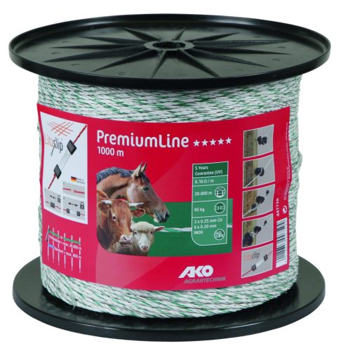 AKO PremiumLine villanypásztor vezeték - zöld/fehér, 1000 m, 0,10 ohm/m, 95 kg