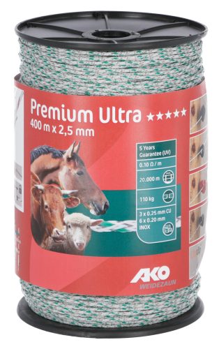 AKO Premium Ultra villanypásztor kötél - fehér/zöld, 400 m