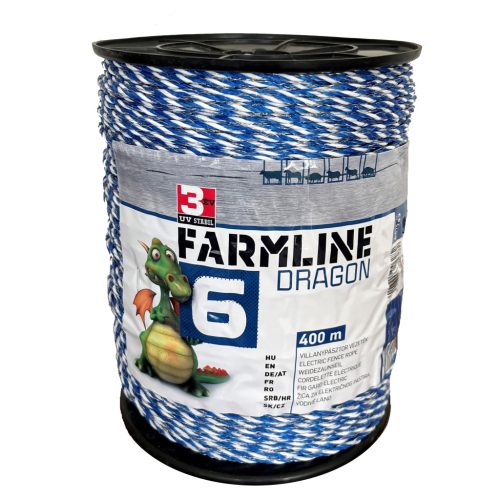 FarmLine Dragon 6 villanypásztor vezeték - kék/fehér, 400 m, 0,125 Ohm, 330 kg