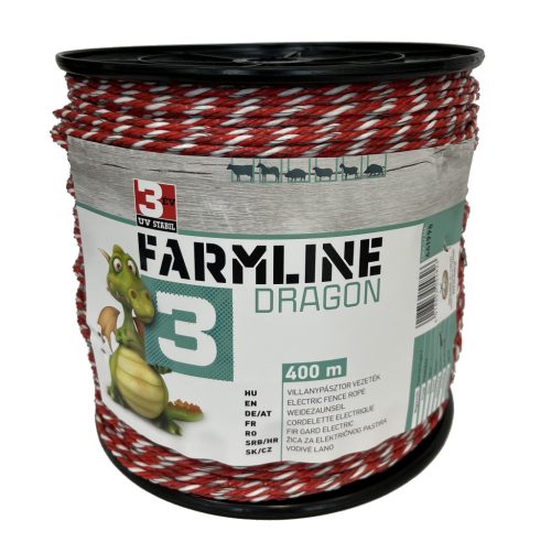 FarmLine Dragon 3 villanypásztor vezeték - piros/fehér, 400 m, 0,47 Ohm, 300 kg
