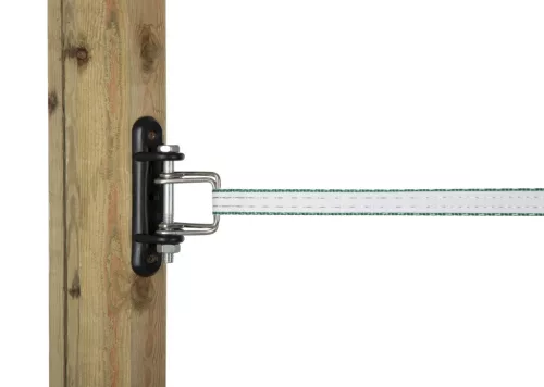 Csavarozható sarokszigetelő fémcsappal max. 40 mm-es villanypásztor szalaghoz - 10 db/cs