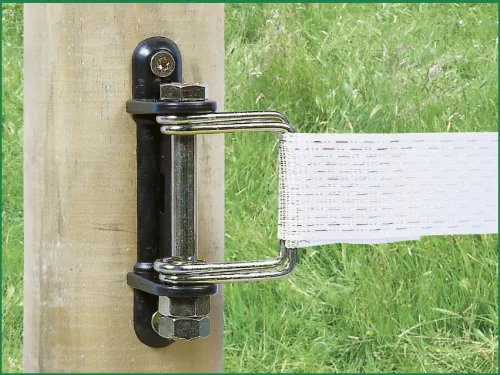 Csavarozható sarokszigetelő fémcsappal max. 40 mm-es villanypásztor szalaghoz - 10 db/cs