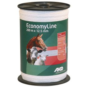   AKO Economyline villanypásztor szalag - fehér, 200 m x 12,5mm, 10.47 ohm/m, 75 kg