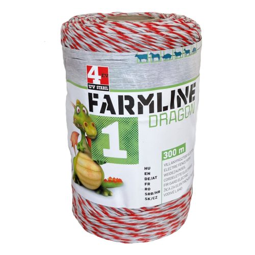 FarmLine Dragon 1 villanypásztor vezeték - piros/fehér, 300 m, 0,623 Ohm/m, 100 kg