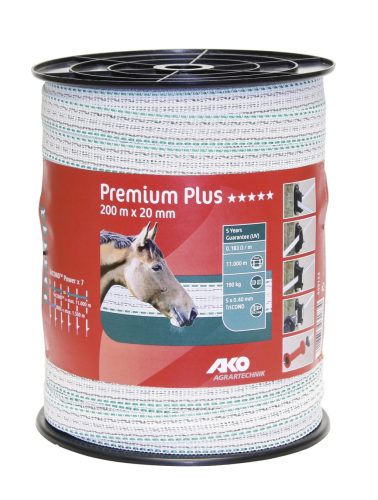 Premium Plus villanypásztor szalag - fehér/zöld, 200 m x 20 mm