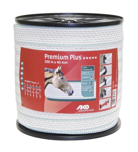 Premium Plus villanypásztor szalag - fehér/zöld, 200 m x 40 mm