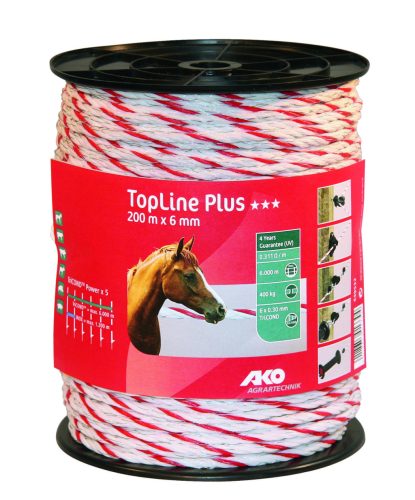 TopLinePlus villanypásztor kötél - fehér/piros, 200 m, 6 mm, 6 x 0,30 TriCond