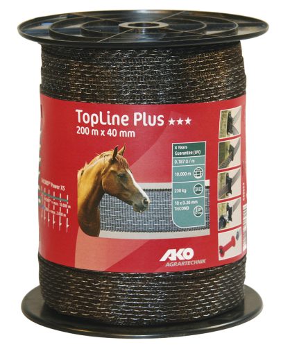 AKO TopLine Plus villanypásztor szalag - barna, 200 m x 40 mm, 0,187 ohm/m, 230 kg