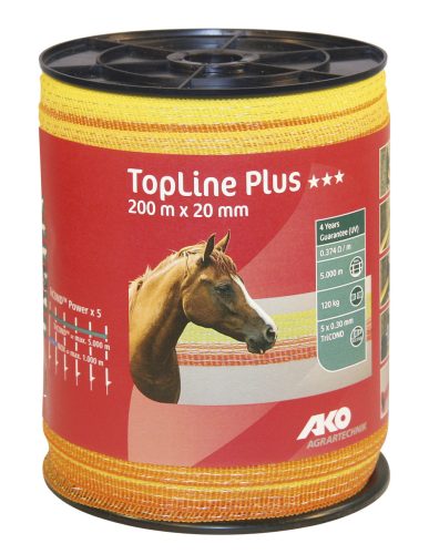 AKO TopLine Plus villanypásztor szalag - sárga/narancs, 200 m x 20 mm, 0,374 ohm/m, 120 kg