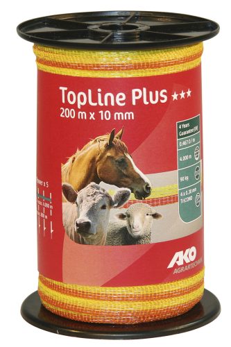 AKO TopLine Plus villanypásztor szalag - sárga/narancs, 200 m x 10 mm, 0,467 ohm/m, 90 kg