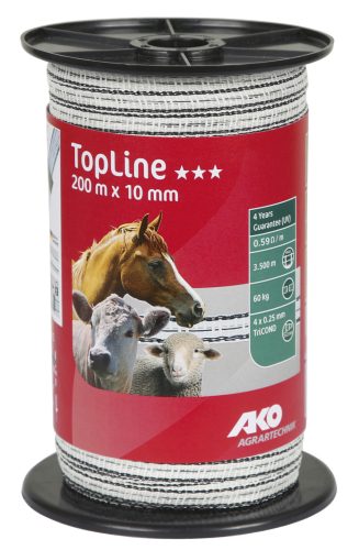 AKO TopLine villanypásztor szalag - fehér/fekete, 200 m x 10 mm