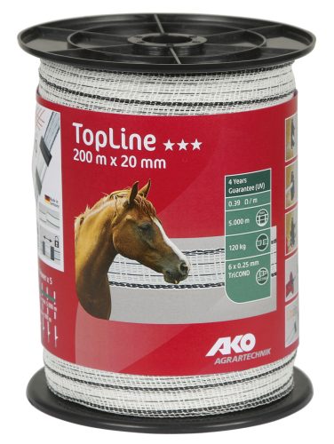 AKO TopLine villanypásztor szalag - fehér/fekete, 200 m x 20 mm