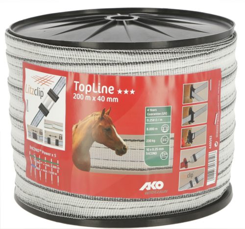 AKO TopLine villanypásztor szalag - fehér/fekete, 200 m x 40 mm