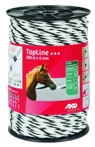 TopLinePlus villanypásztor kötél - fehér/fekete, 200 m, 5,5 mm, 6 x 0,25 mm TriCond