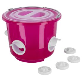   Baromfi etetővödör - áttetsző rózsaszín, 12 l, 4 etetőrésszel