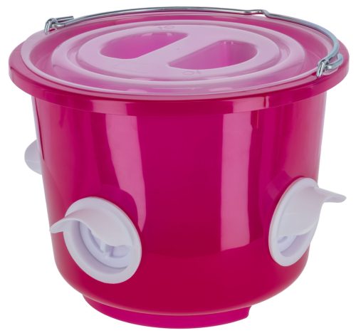 Baromfi etetővödör - áttetsző rózsaszín, 12 l, 4 etetőrésszel