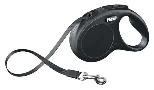 Classic Flexi szalagos póráz - fekete, 5 m, méret: S