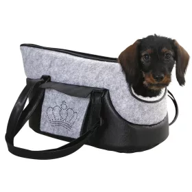   Chiara kutyatáska - szürke/fekete, köves koronával, 40 x 20 x 21 cm