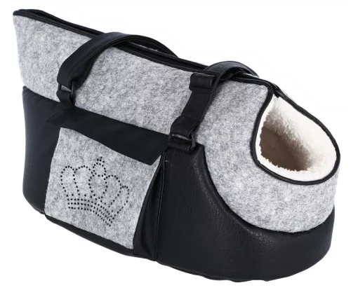 Chiara kutyatáska - szürke/fekete, köves koronával, 40 x 20 x 21 cm