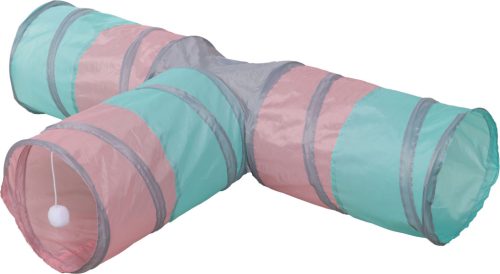 Macskacső három bejárattal - türkiszkék/pink/szürke, 25 (átmérő) x 80 x 50 cm