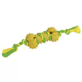 Rágójáték gumiból és pamutból - sárga-zöld, 30 cm