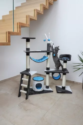 Creativ macskabútor - antracit / kék / fehér, 150 cm